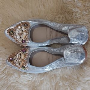 Extra Fancy Beaded Silver Dress Flats